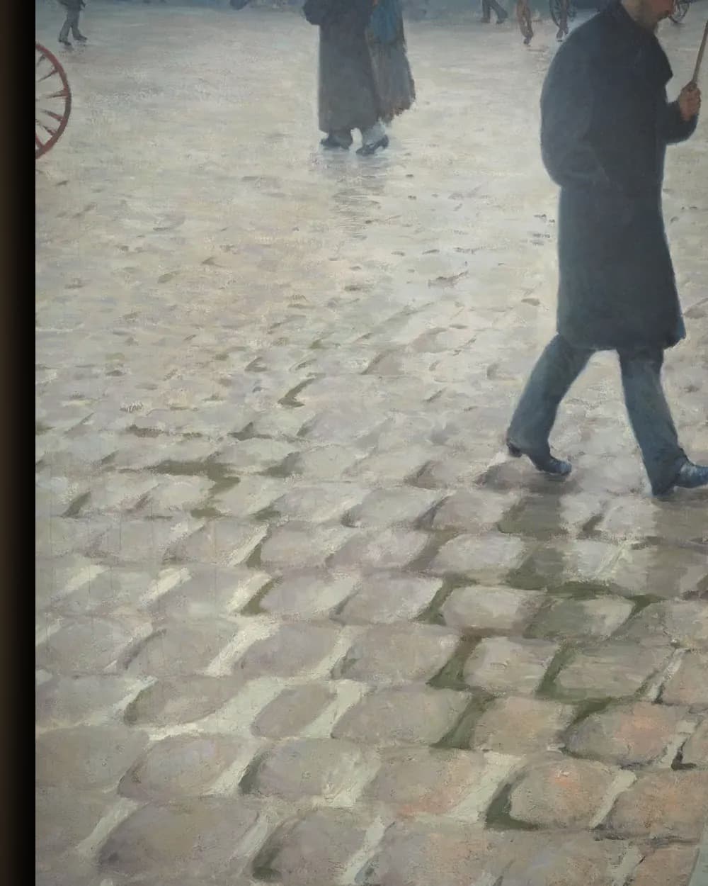 Materiaal en afwerking van Parijse straat; regenachtige dag (1877) in het wisselframe