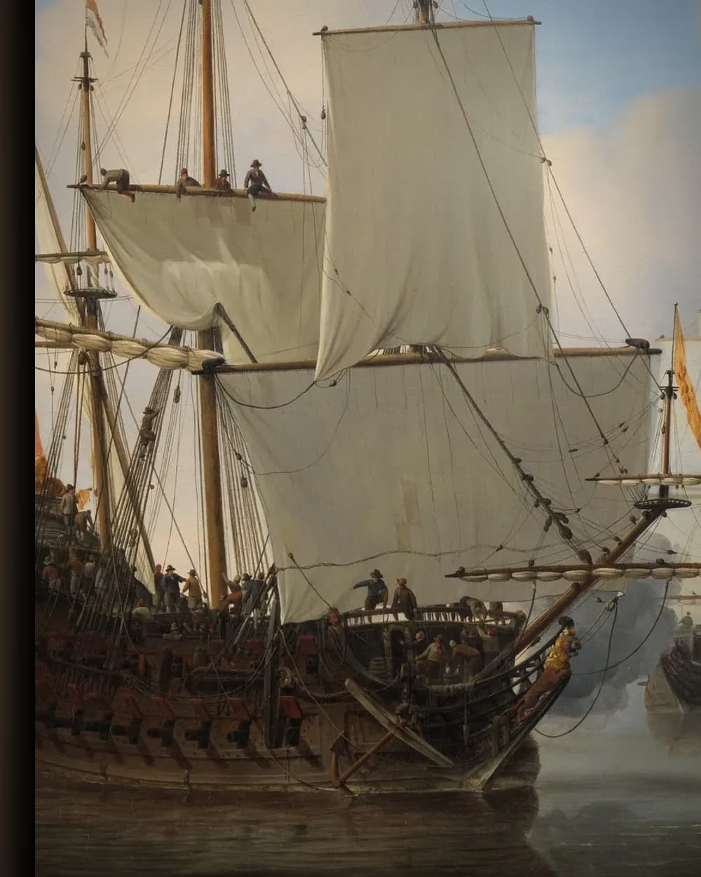 Materiaal en afwerking van Nederlandse oorlogsschepen op een kalme zee in het wisselframe