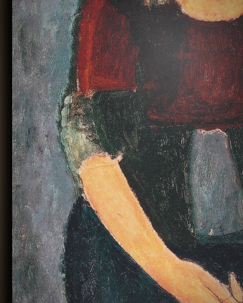 Materiaal en afwerking van Jeanne Hébuterne, zittend in het wisselframe