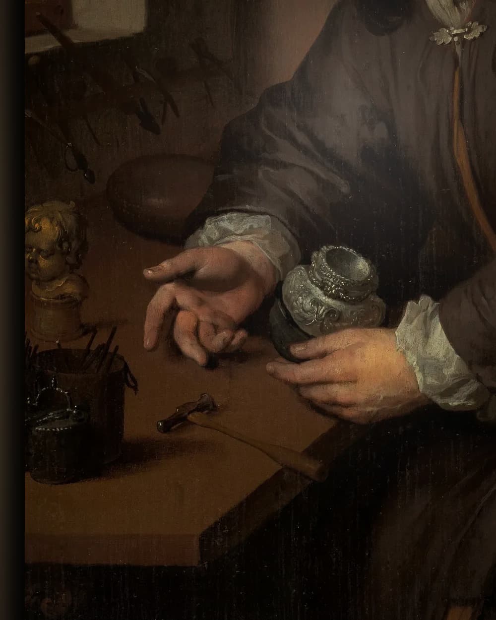Materiaal en afwerking van Portret van een goudsmid in het wisselframe