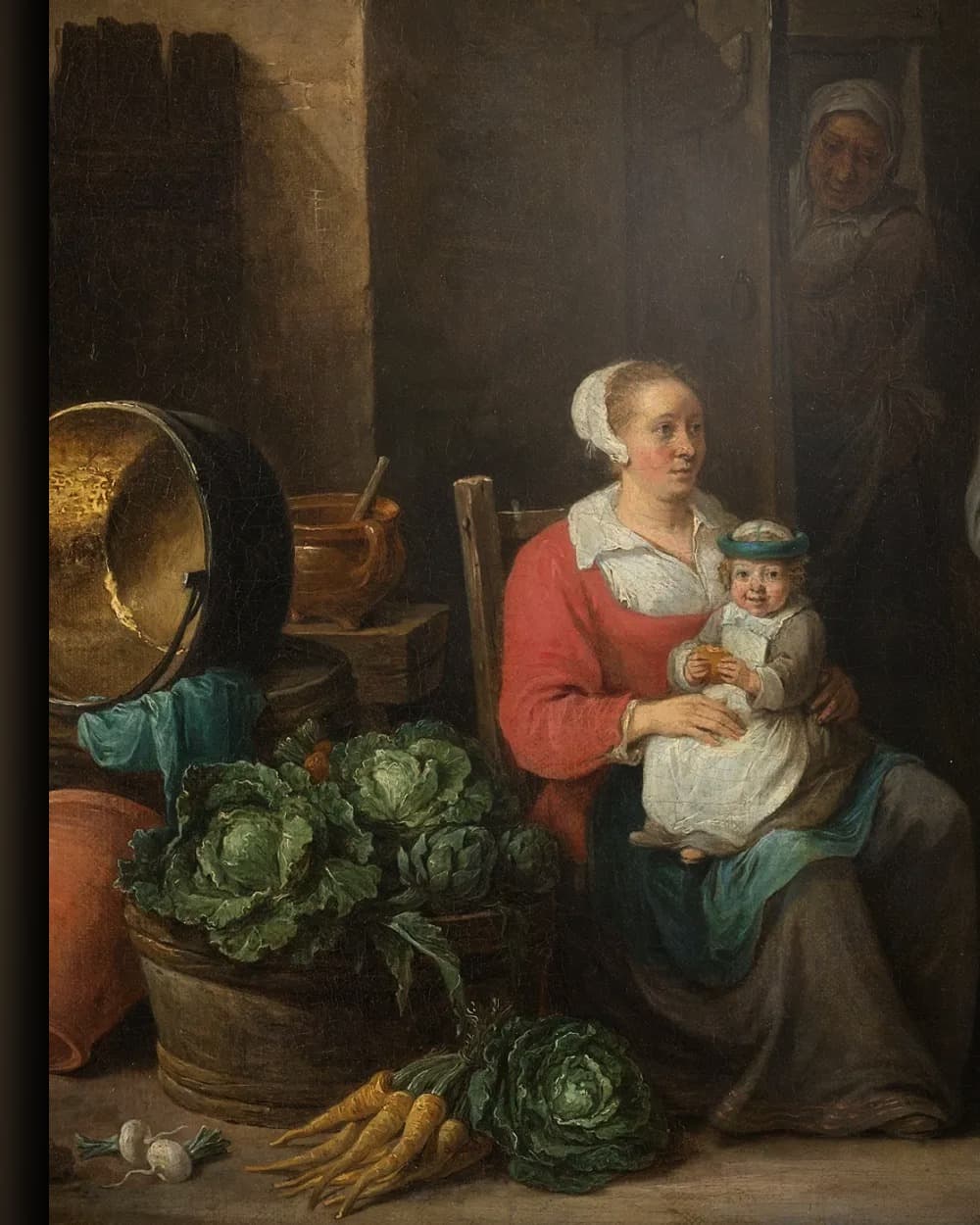 Materiaal en afwerking van Een landman met een vrouw en kind in het wisselframe