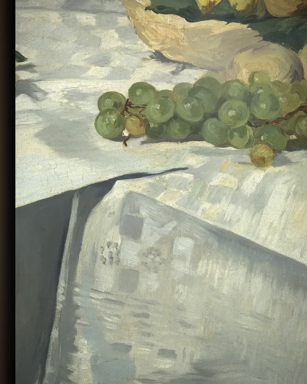 Materiaal en afwerking van Stilleven met meloen en perziken in het wisselframe