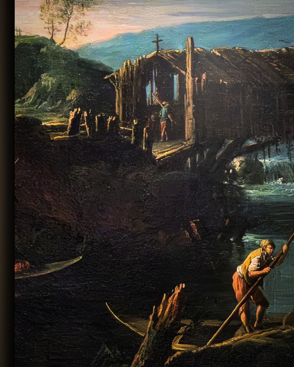 Materiaal en afwerking van Landschap met houten brug in het wisselframe