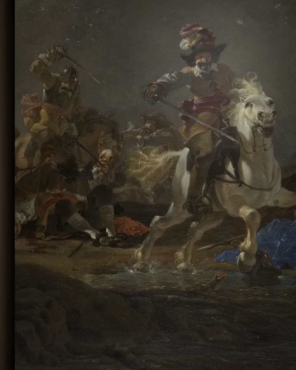 Materiaal en afwerking van Ruitergevecht bij zonsondergang in het wisselframe