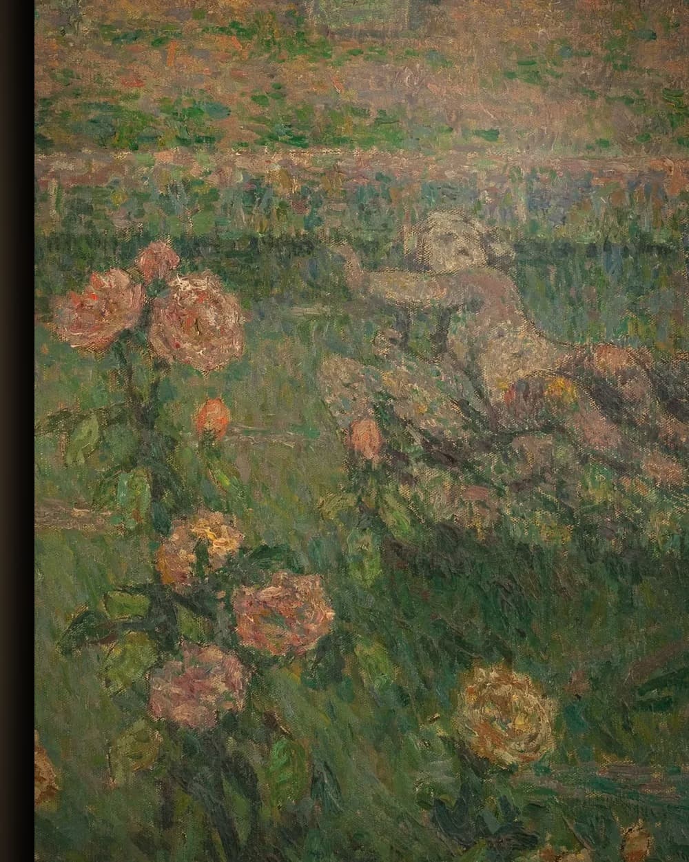 Materiaal en afwerking van Zonnige tuin met rozen en beelden in het wisselframe