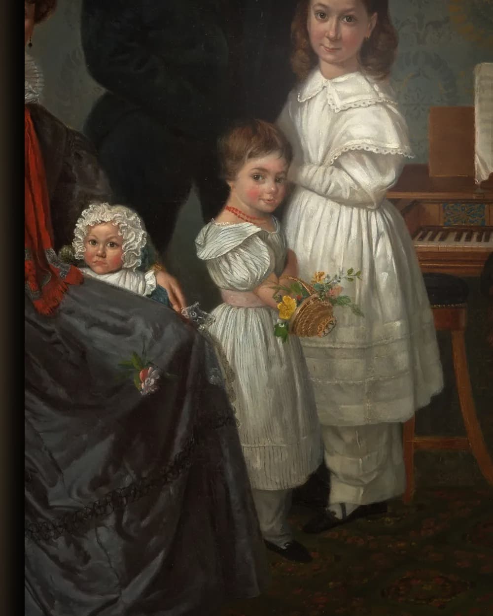 Materiaal en afwerking van Portret van de familie Baud in hun buitenhuis in Voorburg in het wisselframe