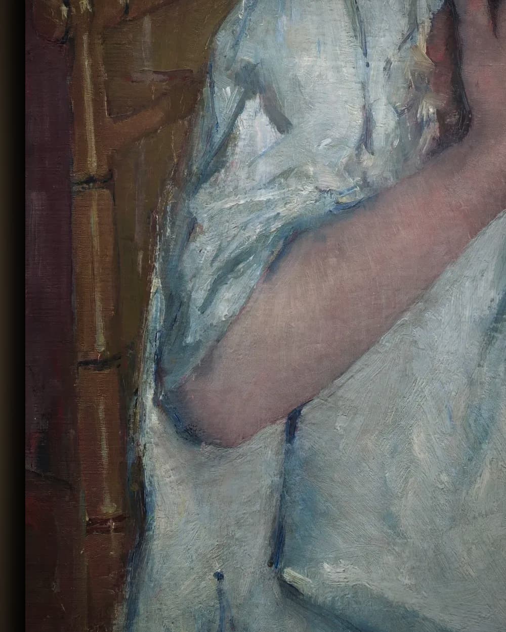 Materiaal en afwerking van Girl Arranging Her Hair in het wisselframe