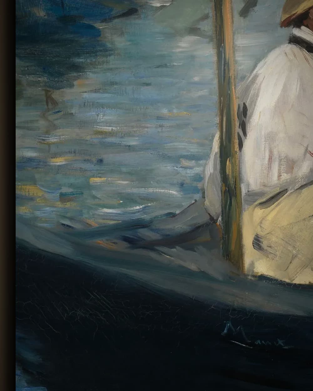 Materiaal en afwerking van Claude Monet schilderend in zijn boot in het wisselframe