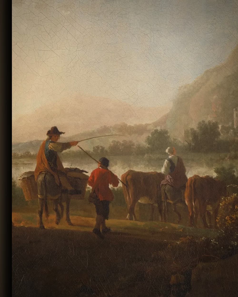 Materiaal en afwerking van Landschap met herders en vee in het wisselframe