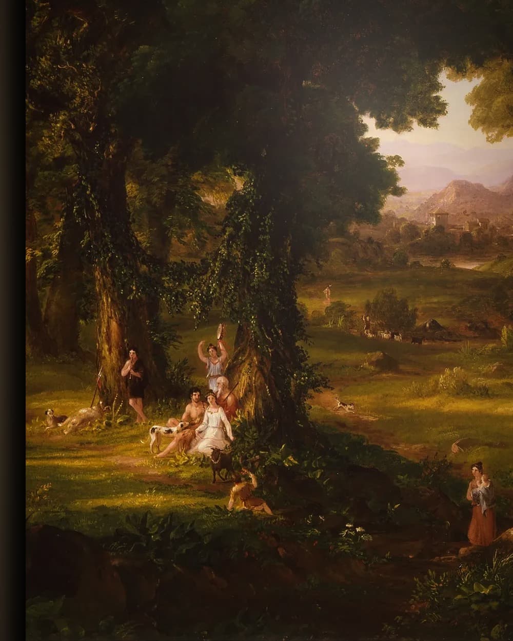 Materiaal en afwerking van Idyllisch landschap met tempel en figuren in het wisselframe