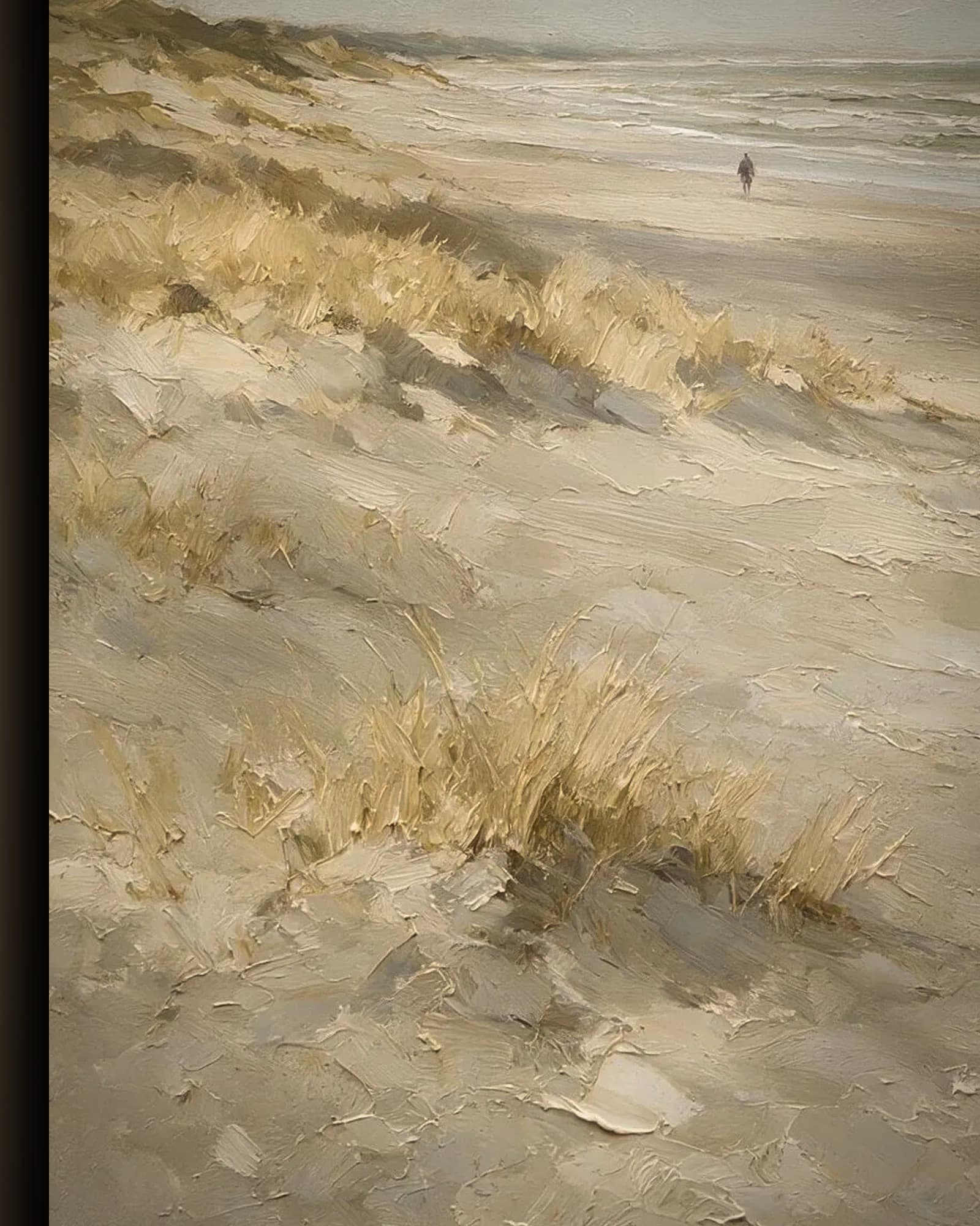 Materiaal en afwerking van Wandelaar op het strand in het wisselframe