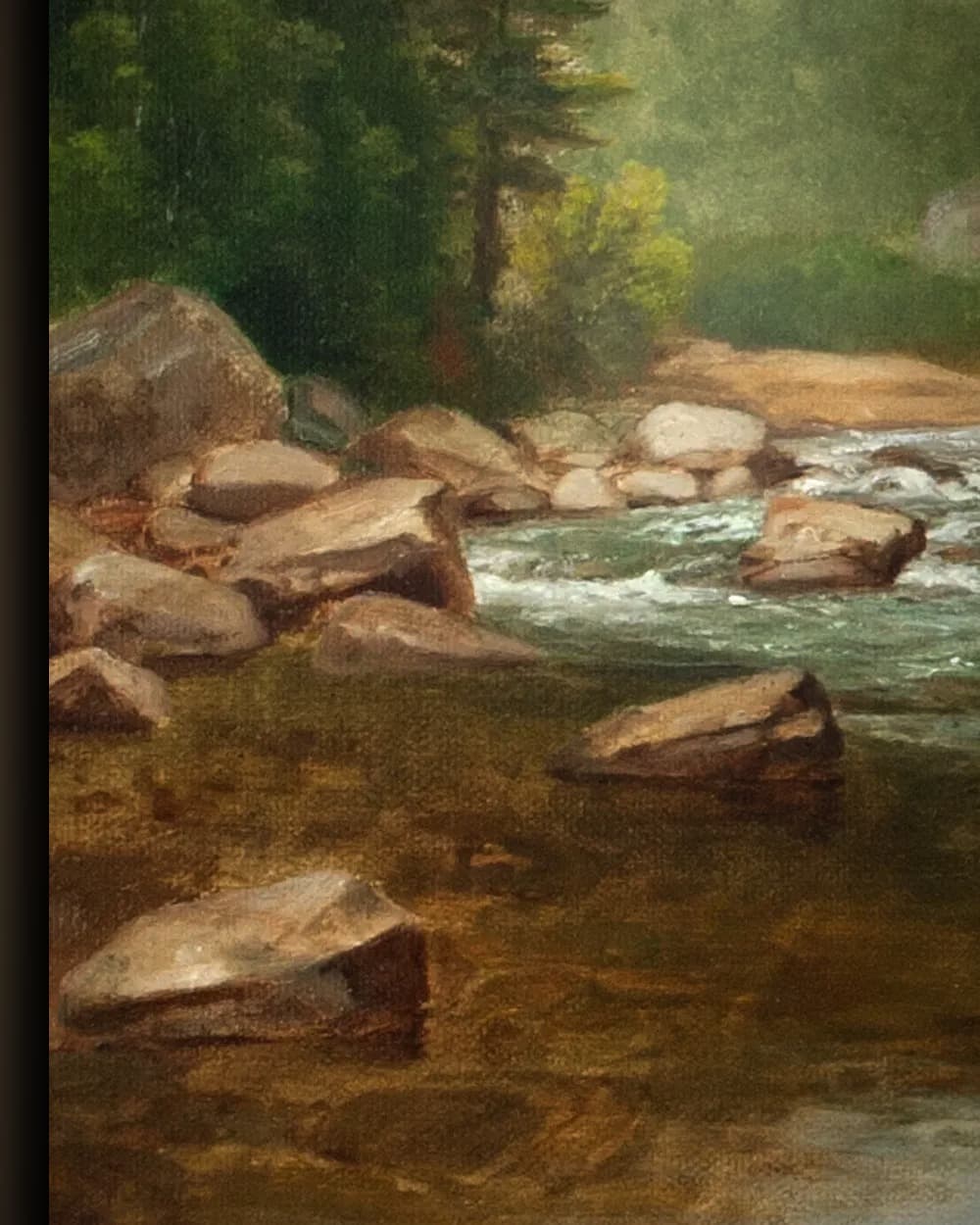 Materiaal en afwerking van Rustige rivier door de bergen in het wisselframe