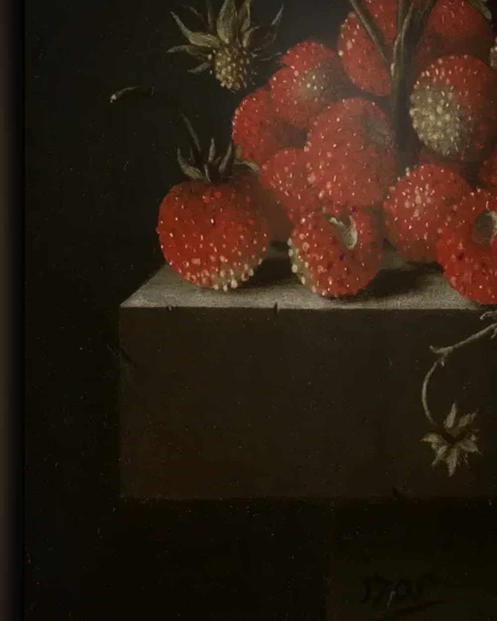 Materiaal en afwerking van Stilleven met bosaardbeien in het wisselframe