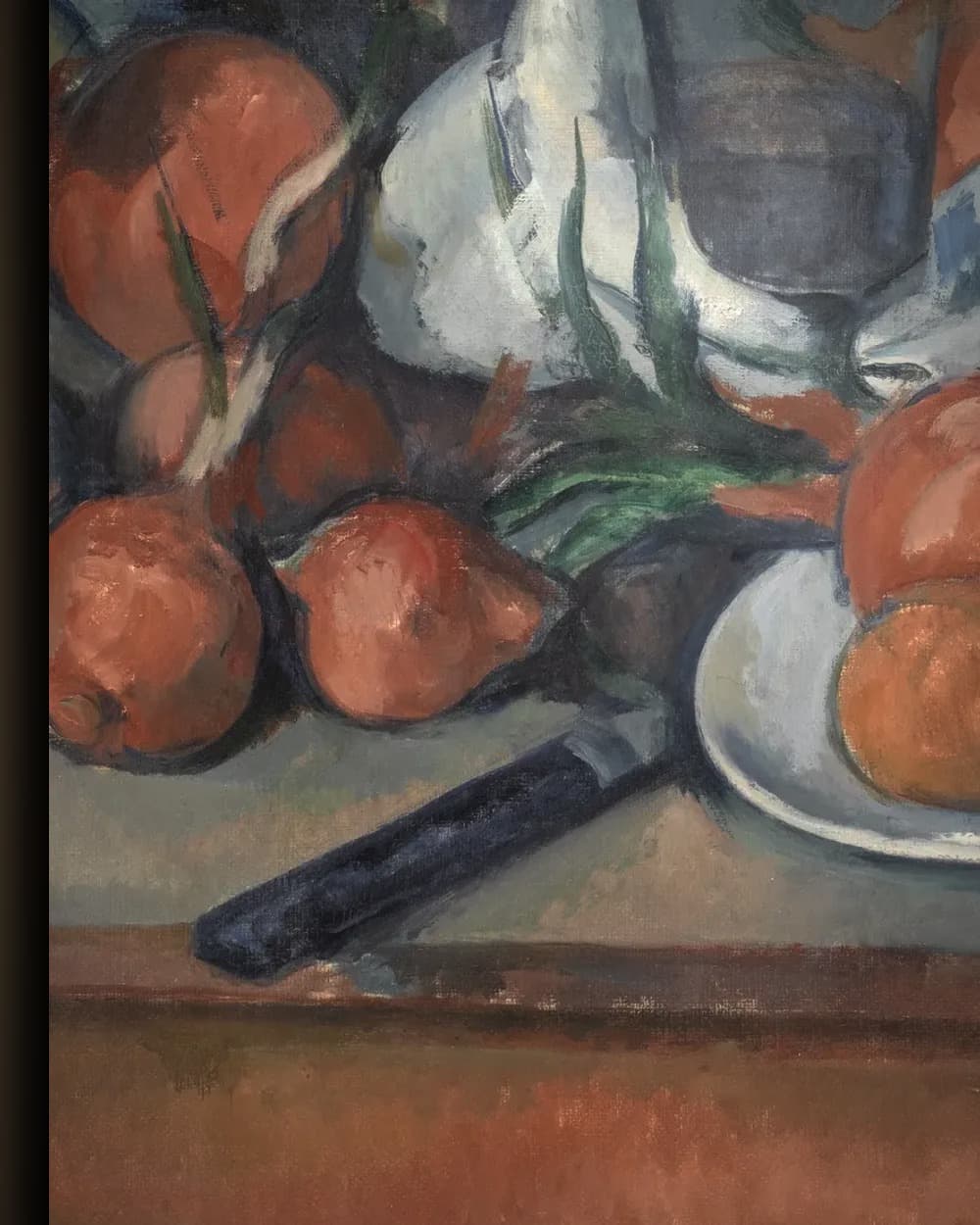 Materiaal en afwerking van Stilleven met uien in het wisselframe