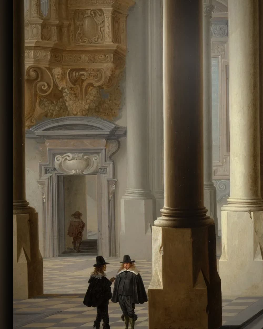 Materiaal en afwerking van Interieur van een gotische kerk in het wisselframe