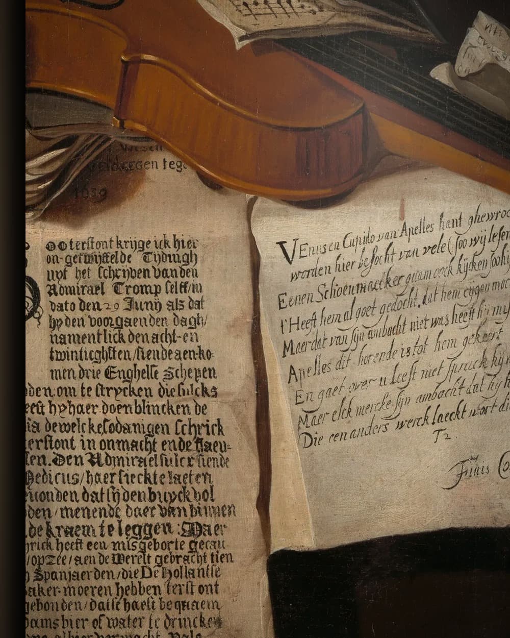 Materiaal en afwerking van Stilleven met een exemplaar van De Waere Mercurius in het wisselframe