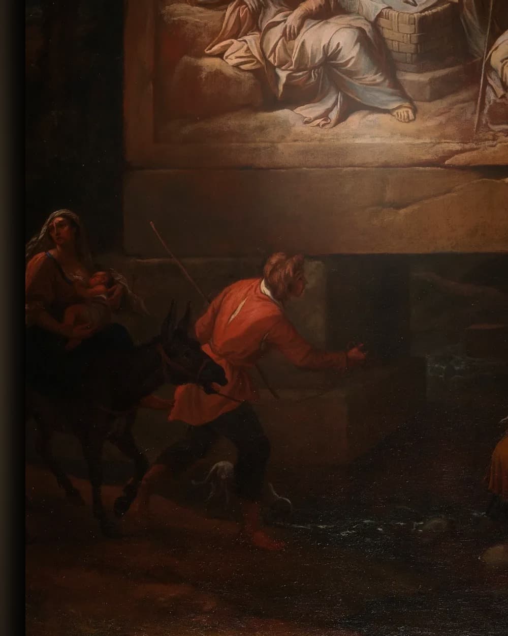 Materiaal en afwerking van Fantasielandschap met de heilige Carlo Borromeo in het wisselframe