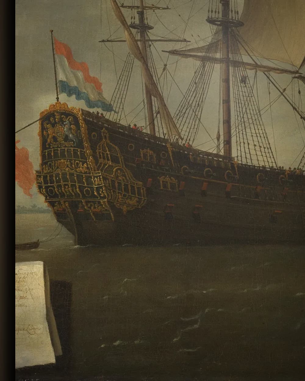 Materiaal en afwerking van De aankomst van het Engelse vlaggenschip Royal Charles bij Hellevoetsluis in het wisselframe