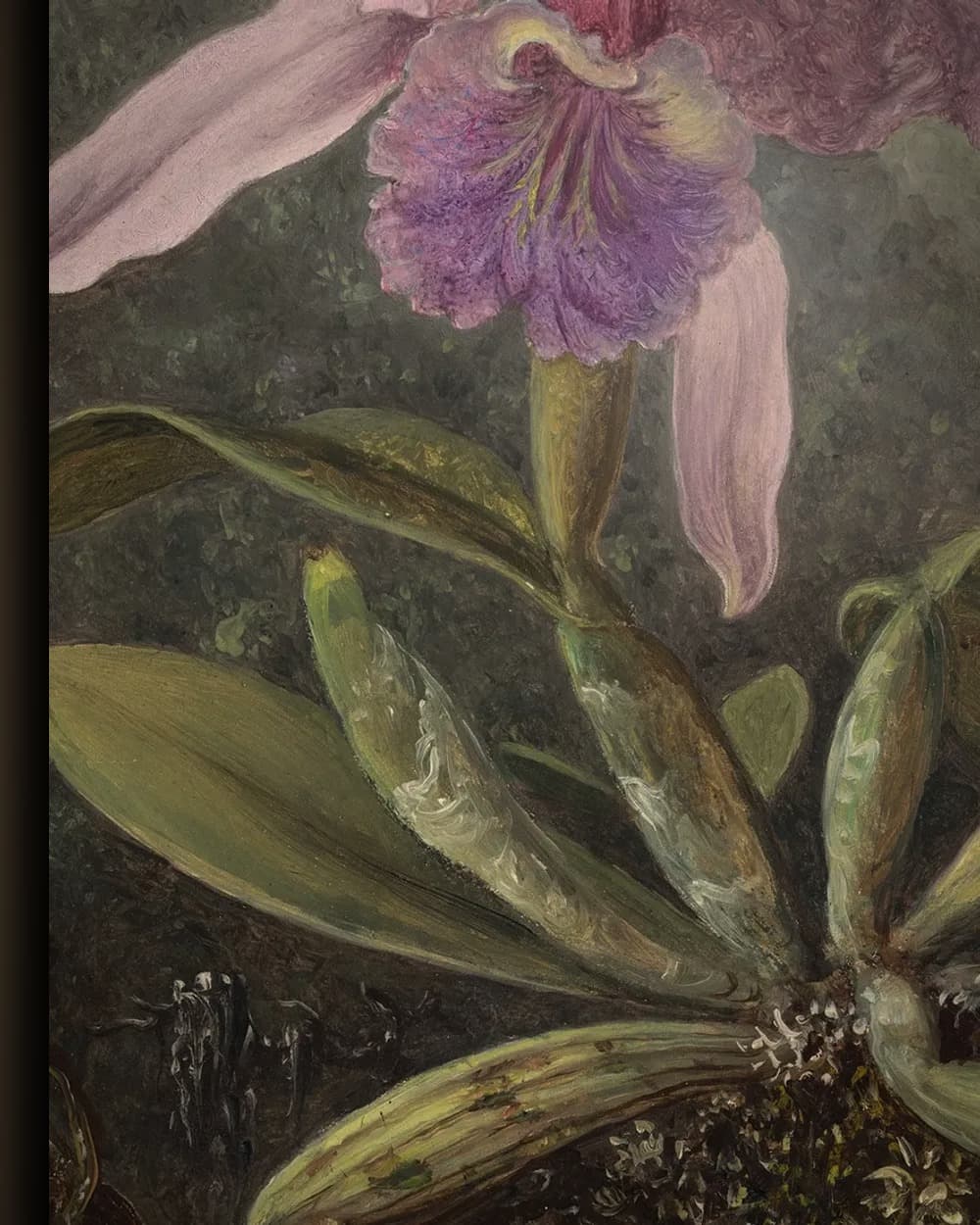 Materiaal en afwerking van Cattleya-orchidee en drie kolibries in het wisselframe