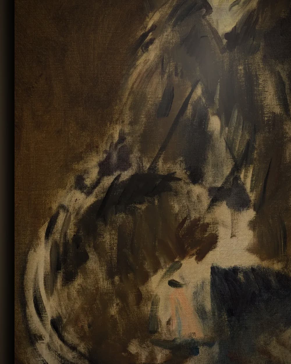 Materiaal en afwerking van Berthe Morisot met een mof in het wisselframe