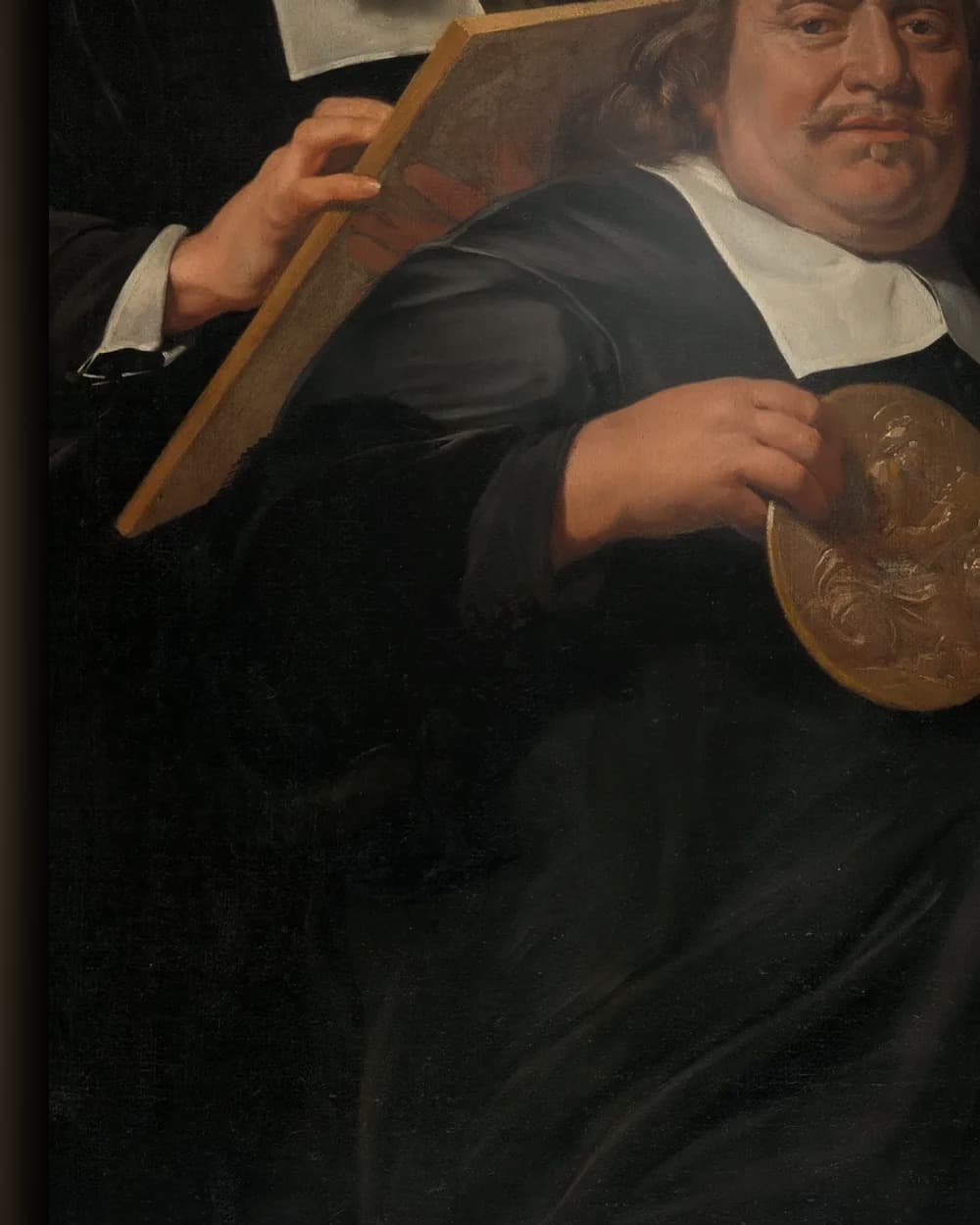 Materiaal en afwerking van De overlieden van het Sint Lucasgilde te Haarlem, 1675 in het wisselframe