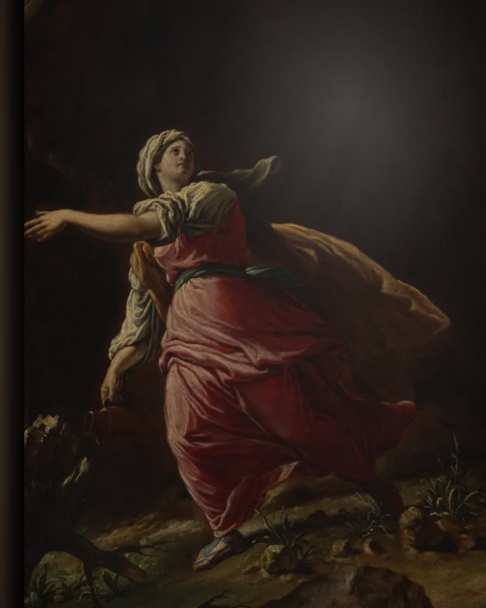 Materiaal en afwerking van Hagar en Ismaël in de woestijn in het wisselframe