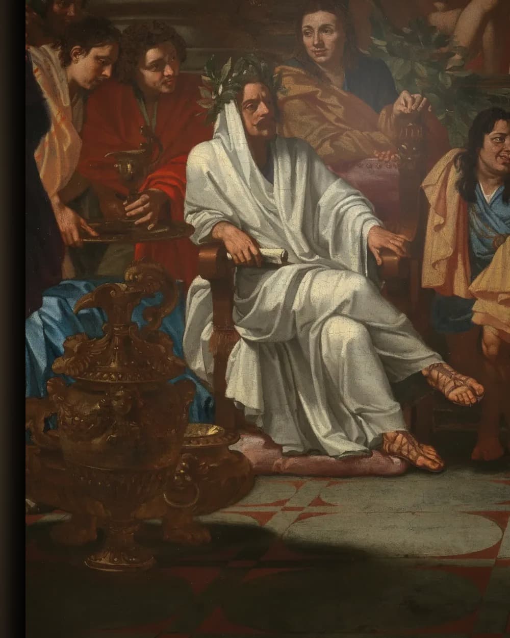 Materiaal en afwerking van Inwijding van een nieuw lid van de Bentvueghels te Rome in het wisselframe