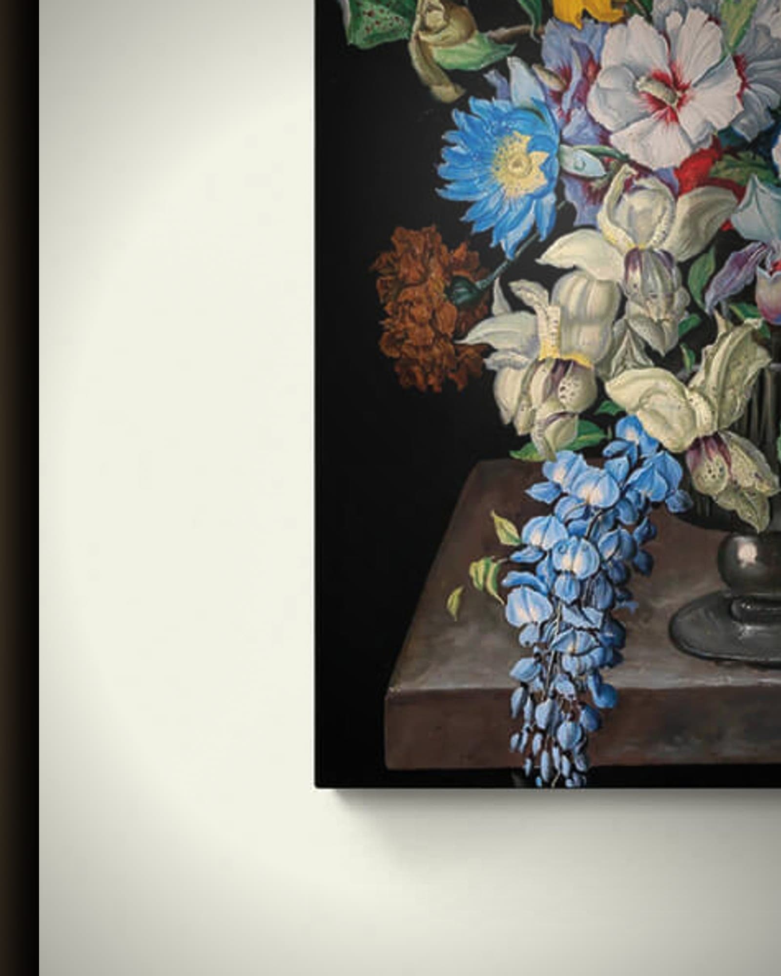 Materiaal en afwerking van Een groot boeket bloemen in het wisselframe