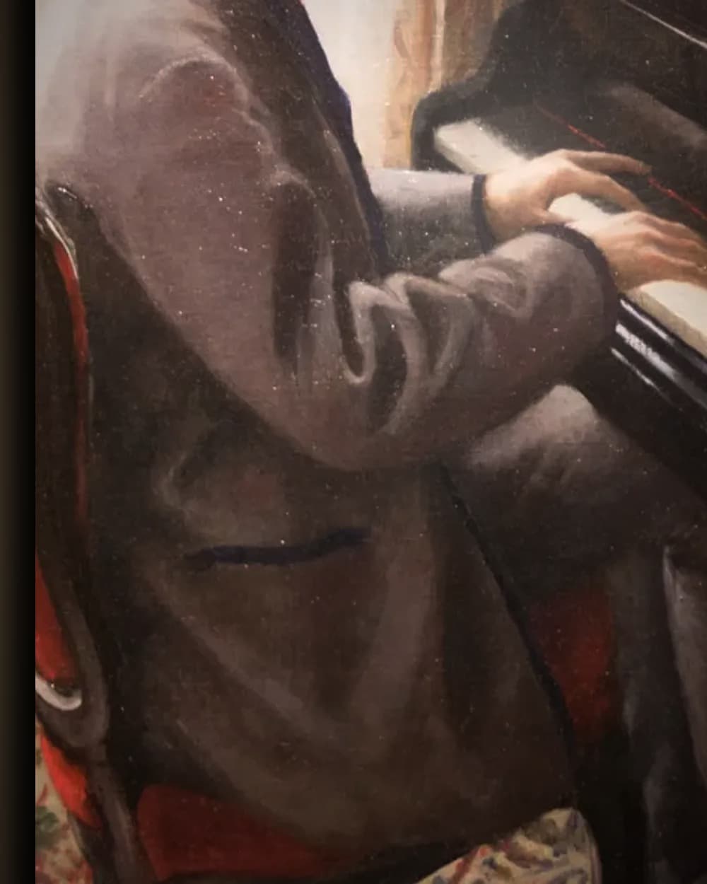 Materiaal en afwerking van Jongeman aan de piano in het wisselframe