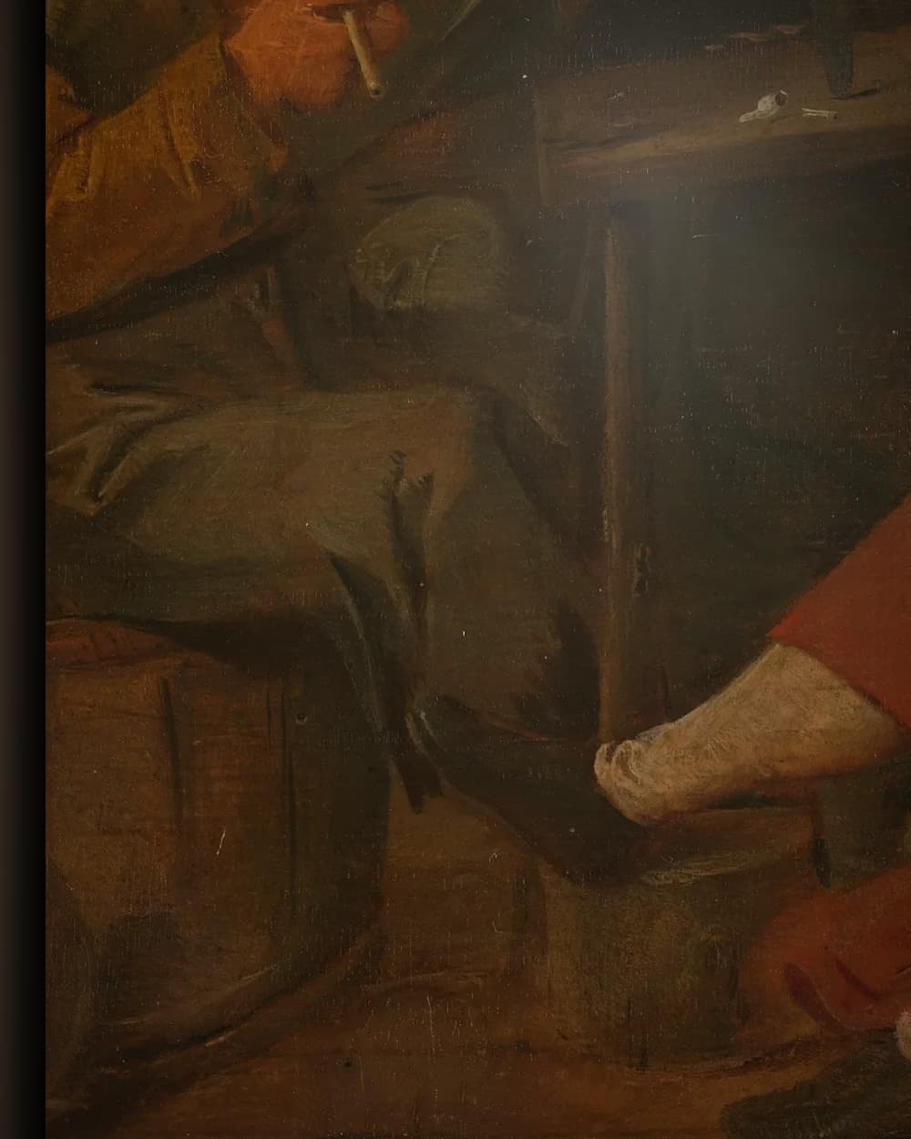 Materiaal en afwerking van Drinkende armoedzaaiers in een herberg in het wisselframe