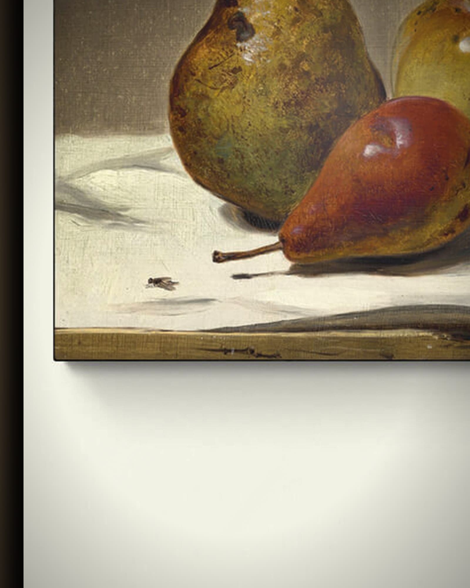 Materiaal en afwerking van Drie Peren en een Appel (1857) in het frame