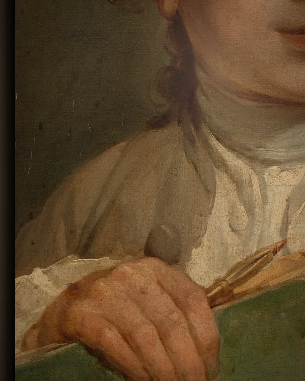 Materiaal en afwerking van Jongen met een tekenboek in het wisselframe