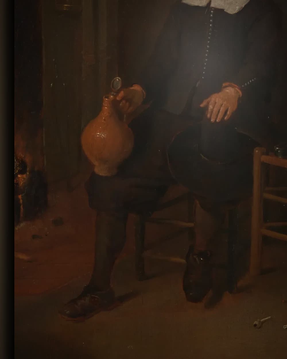 Materiaal en afwerking van Interieur met twee mannen bij het vuur in het wisselframe
