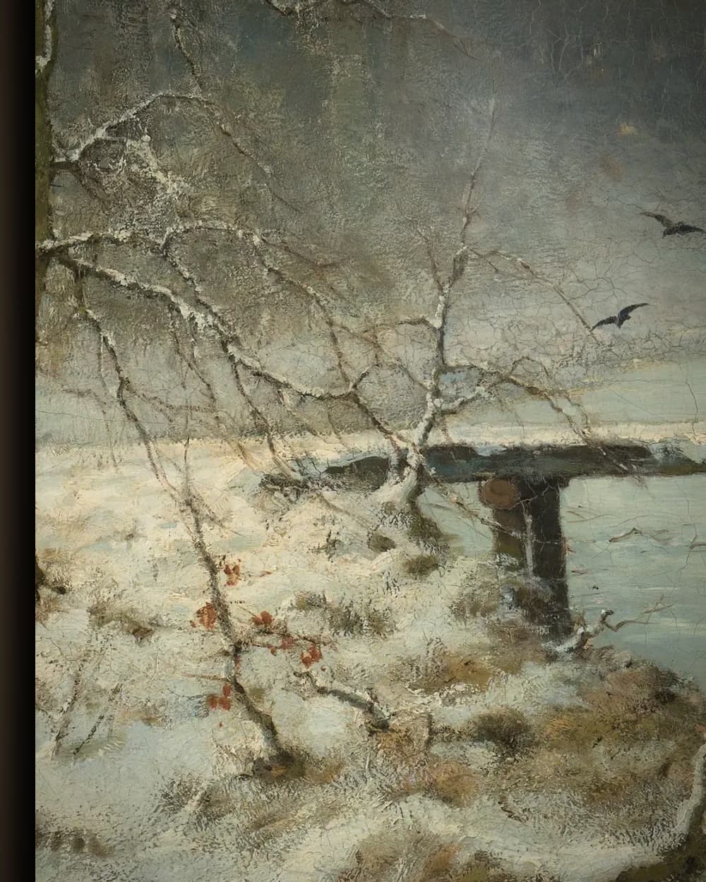 Materiaal en afwerking van Een januari-avond in het Haagse Bos in het wisselframe