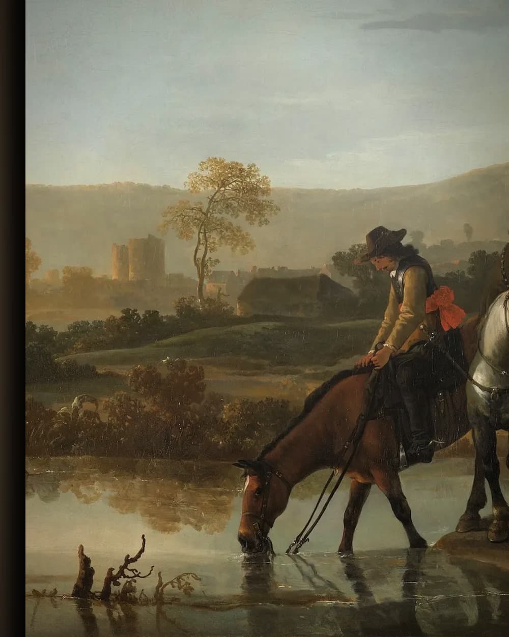 Materiaal en afwerking van Rivierlandschap met ruiters in het wisselframe