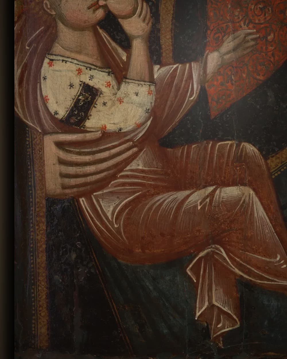 Materiaal en afwerking van Voedende Moeder Gods in het wisselframe