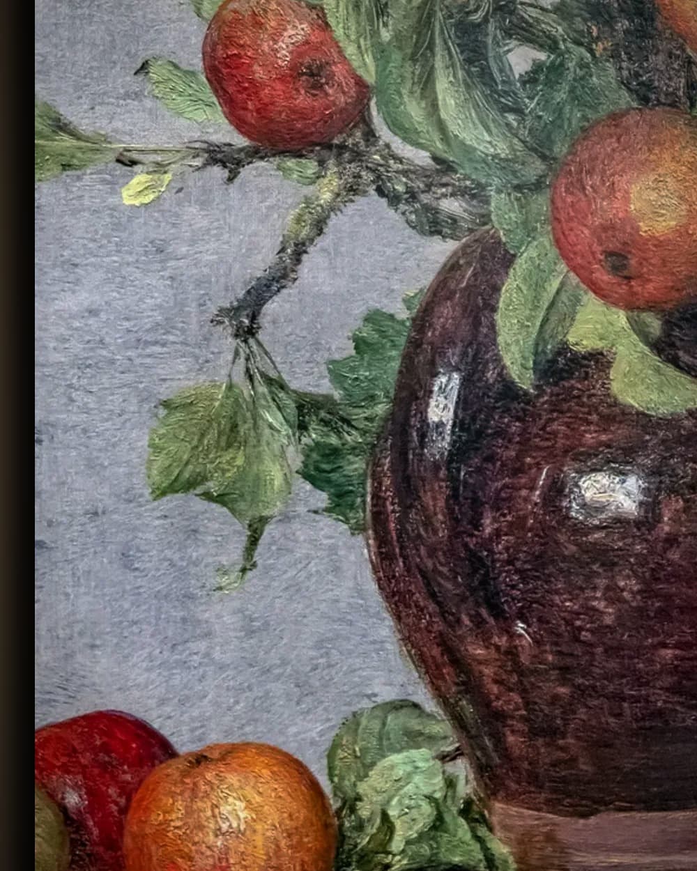 Materiaal en afwerking van Vaas met appels en gebladerte in het wisselframe