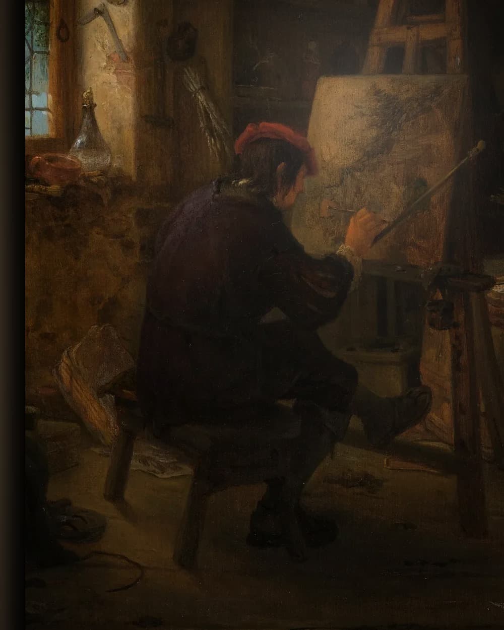 Materiaal en afwerking van Het atelier van de schilder in het wisselframe