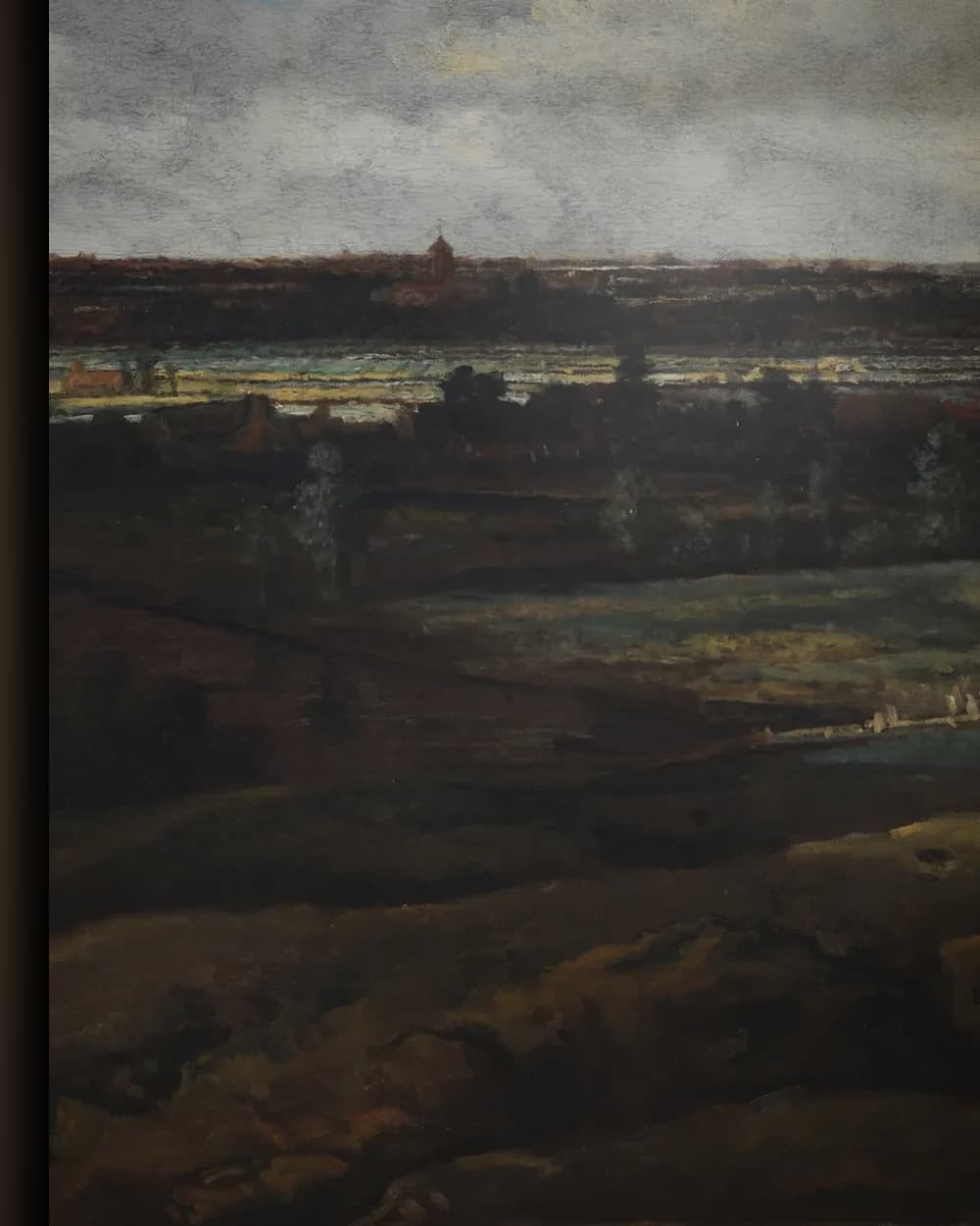 Materiaal en afwerking van Panoramalandschap met Haarlem in de verte (1654) in het wisselframe