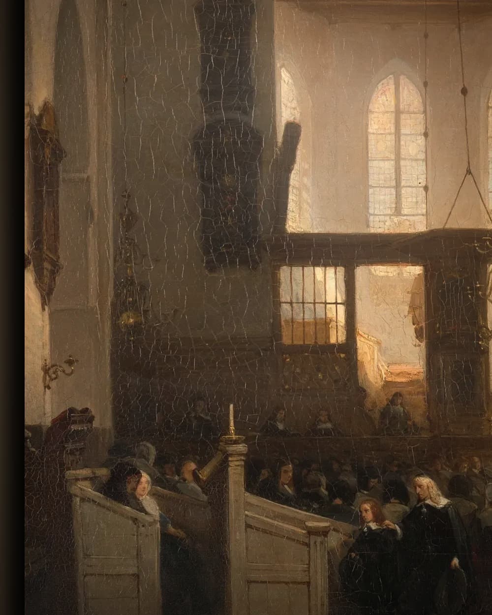 Materiaal en afwerking van Een dienst in de Geertekerk, Utrecht in het wisselframe