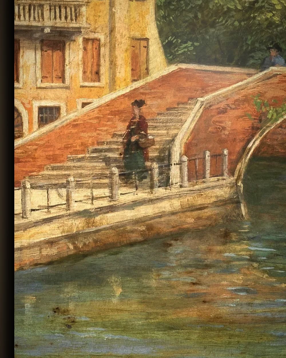 Materiaal en afwerking van Venetiaans kanaal met bruggen in het wisselframe