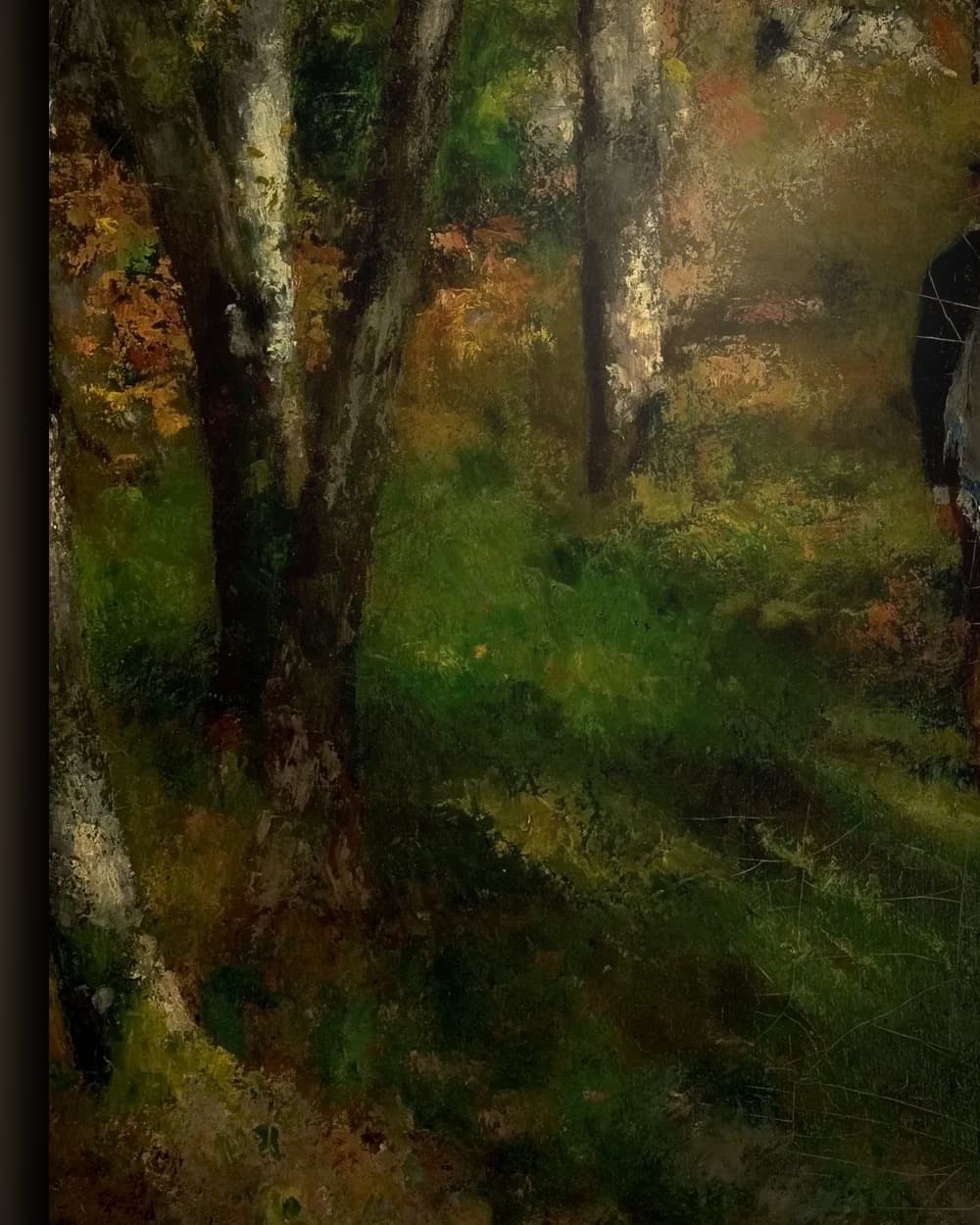 Materiaal en afwerking van Jules Le Cœur en zijn honden in het bos van Fontainebleau in het wisselframe