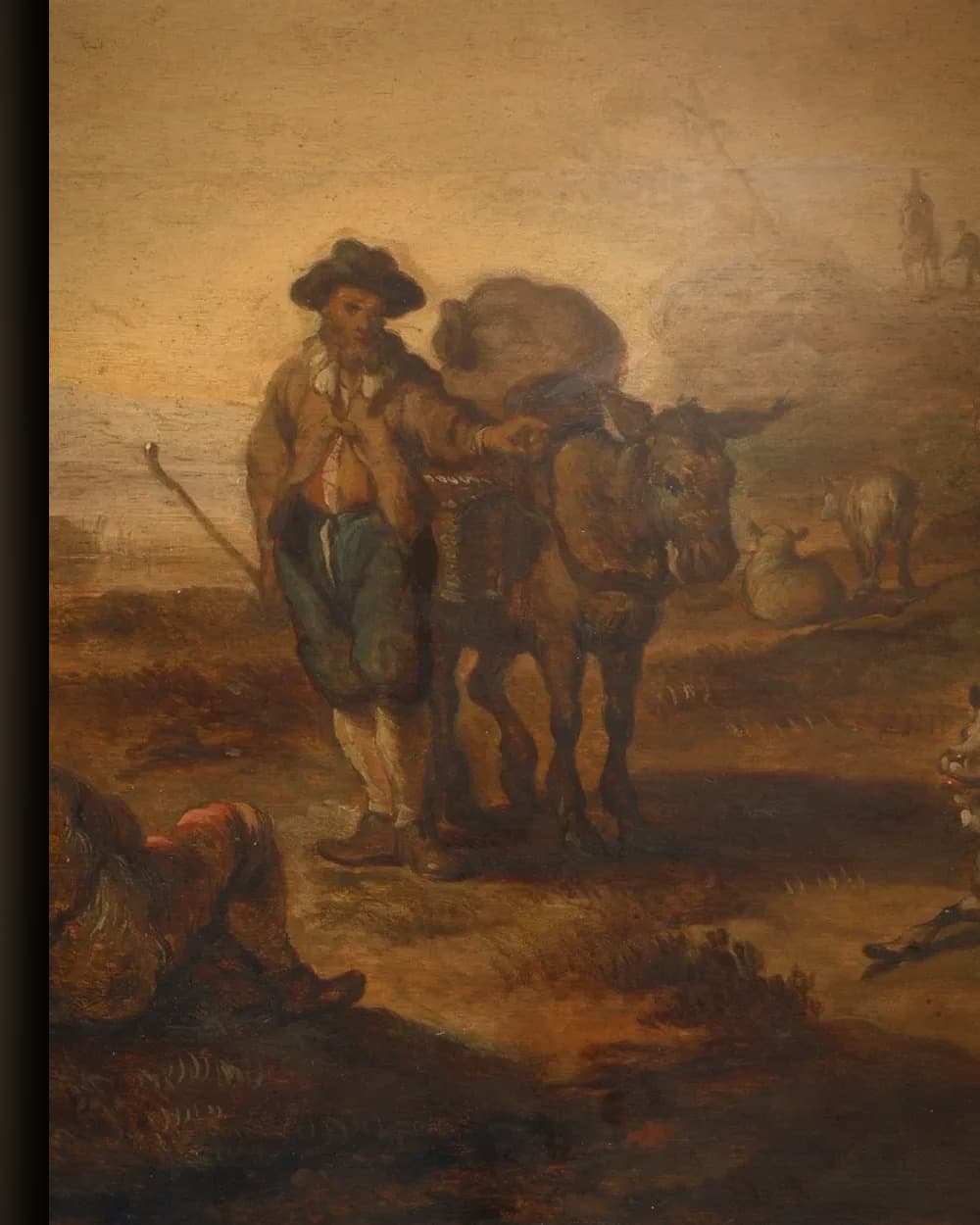 Materiaal en afwerking van Landschap met herders en hun kudden in het wisselframe