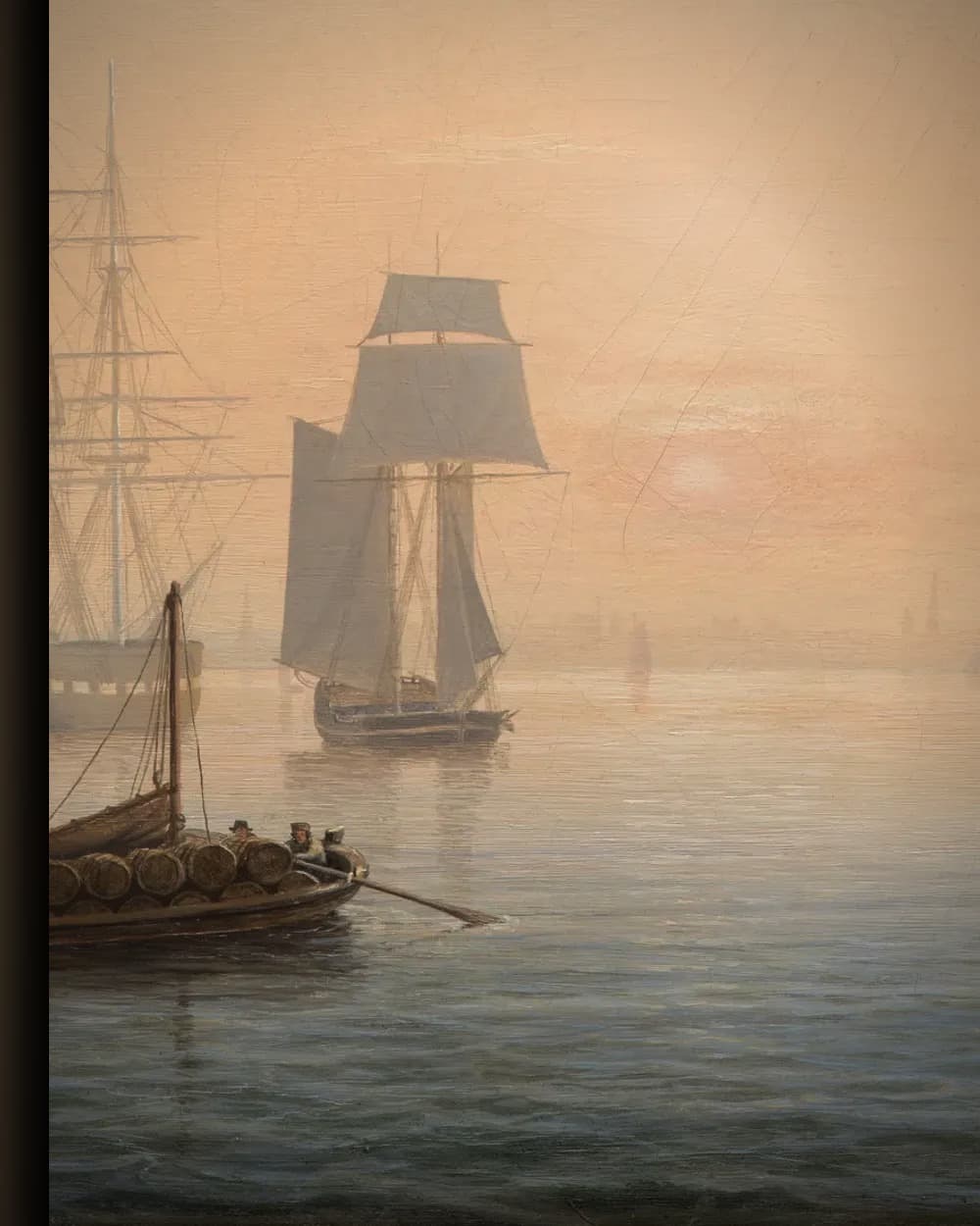 Materiaal en afwerking van De haven van Boston, met de stad in de verte in het wisselframe