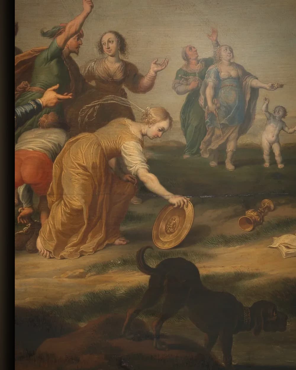 Materiaal en afwerking van De godin Fortuna deelt haar gaven uit in het wisselframe