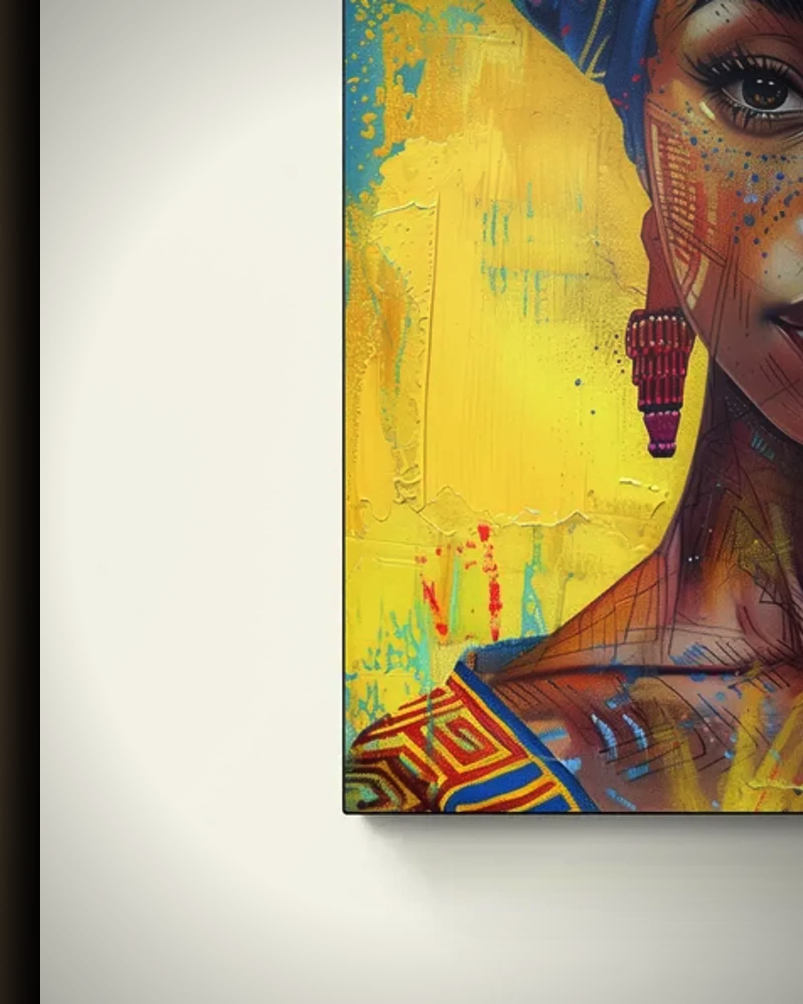 Materiaal en afwerking van Blauwe Hoofddoek in het wisselframe