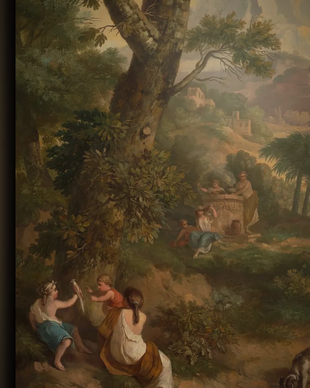 Materiaal en afwerking van Arcadisch landschap met kinderen en een vogel in het wisselframe