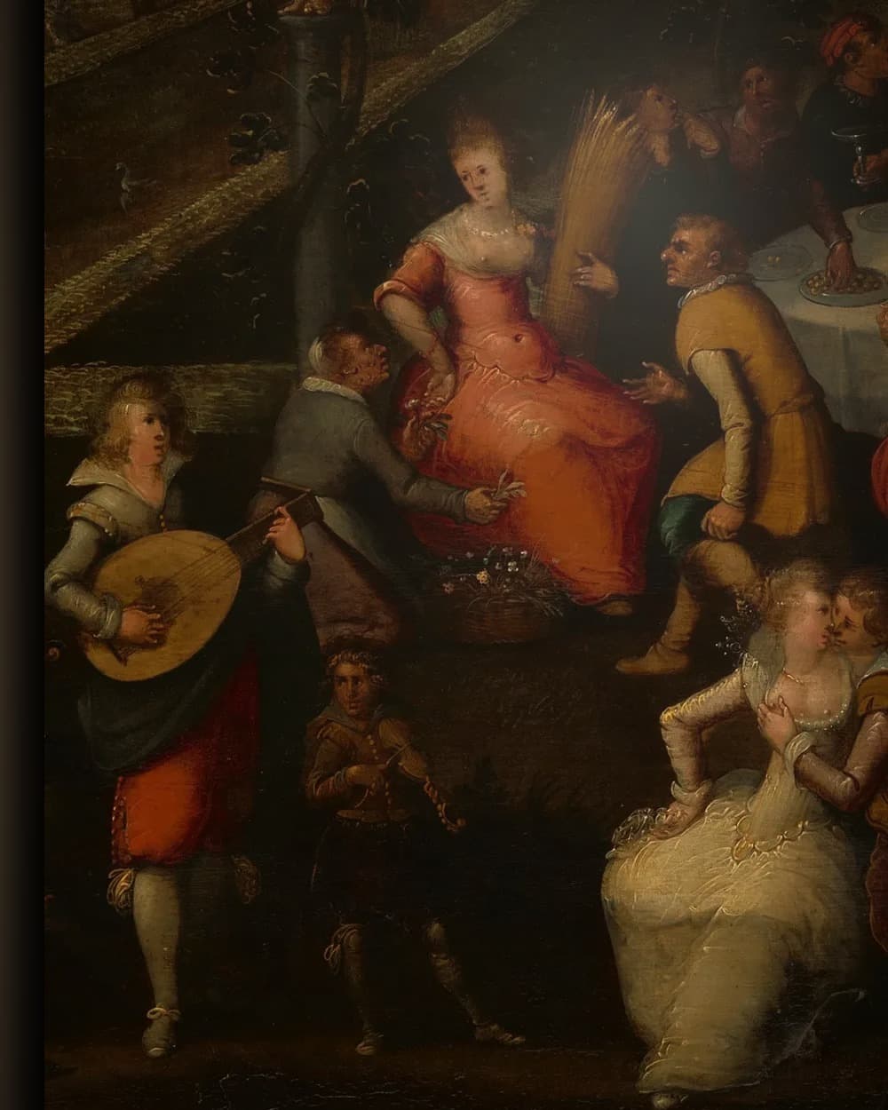 Materiaal en afwerking van Venus, Bacchus en Ceres met stervelingen in een minnetuin in het wisselframe