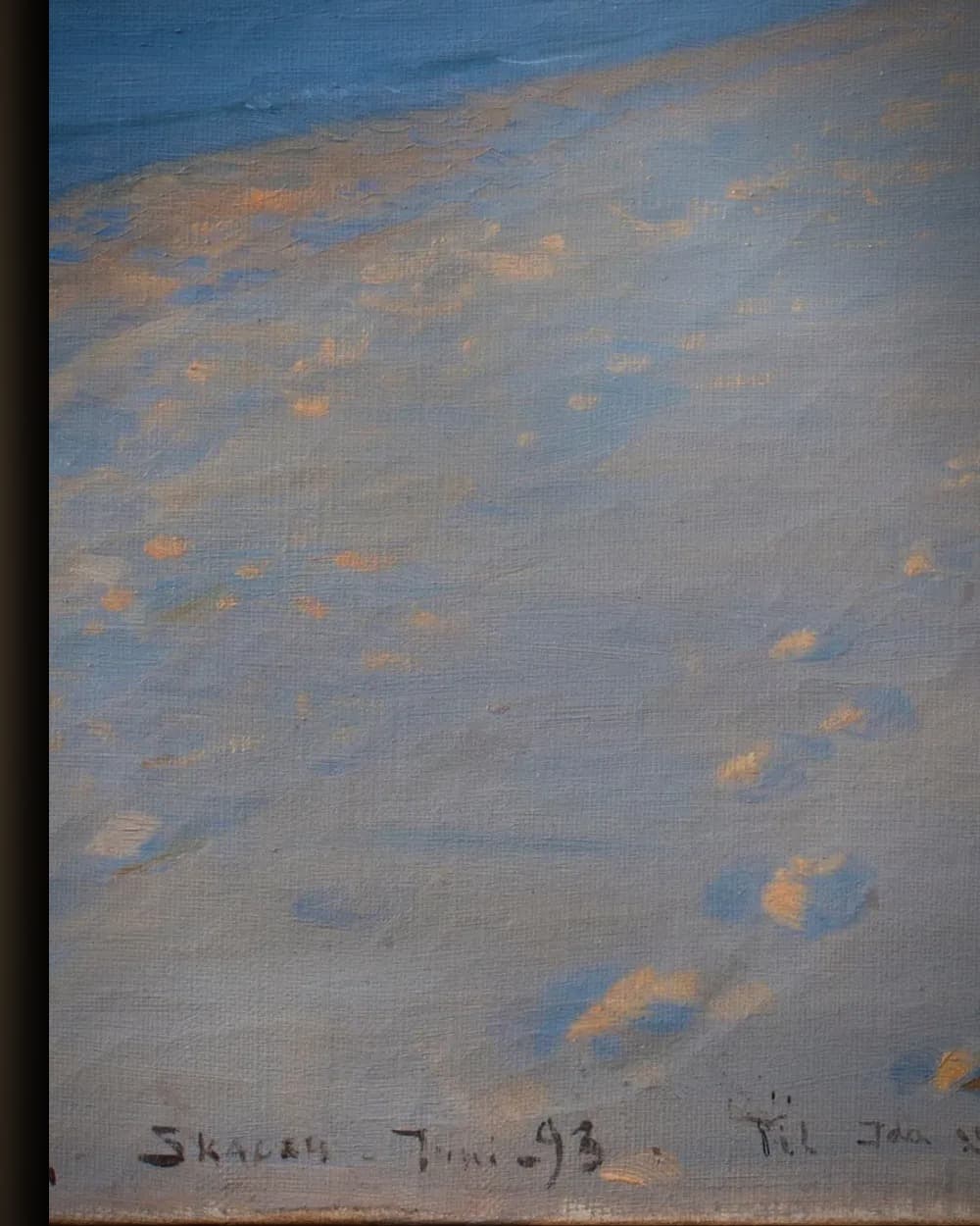 Materiaal en afwerking van Zomeravond op het zuiderstrand van Skagen, Anna Ancher en Marie in het wisselframe