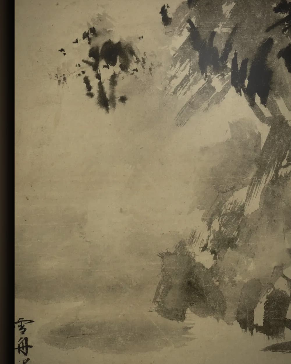 Materiaal en afwerking van Haboku-landschap (gespat-inkt) in het wisselframe